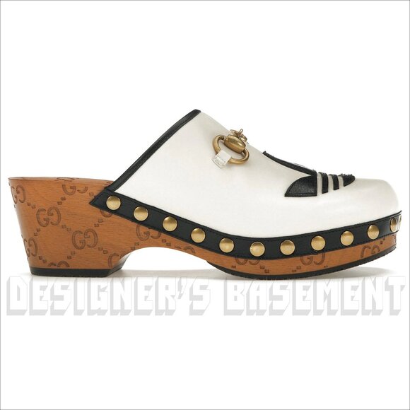 GUCCI x Adidas 38.5EU - 8.5US white Leather Trefoil logo GG platform Clogs shoes - Picture 13 of 14